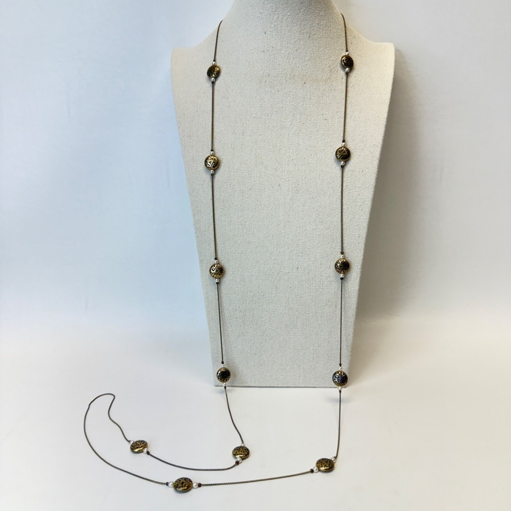 14K Gold Plated Station Necklace Medallion‎ Coins Long Length Layering